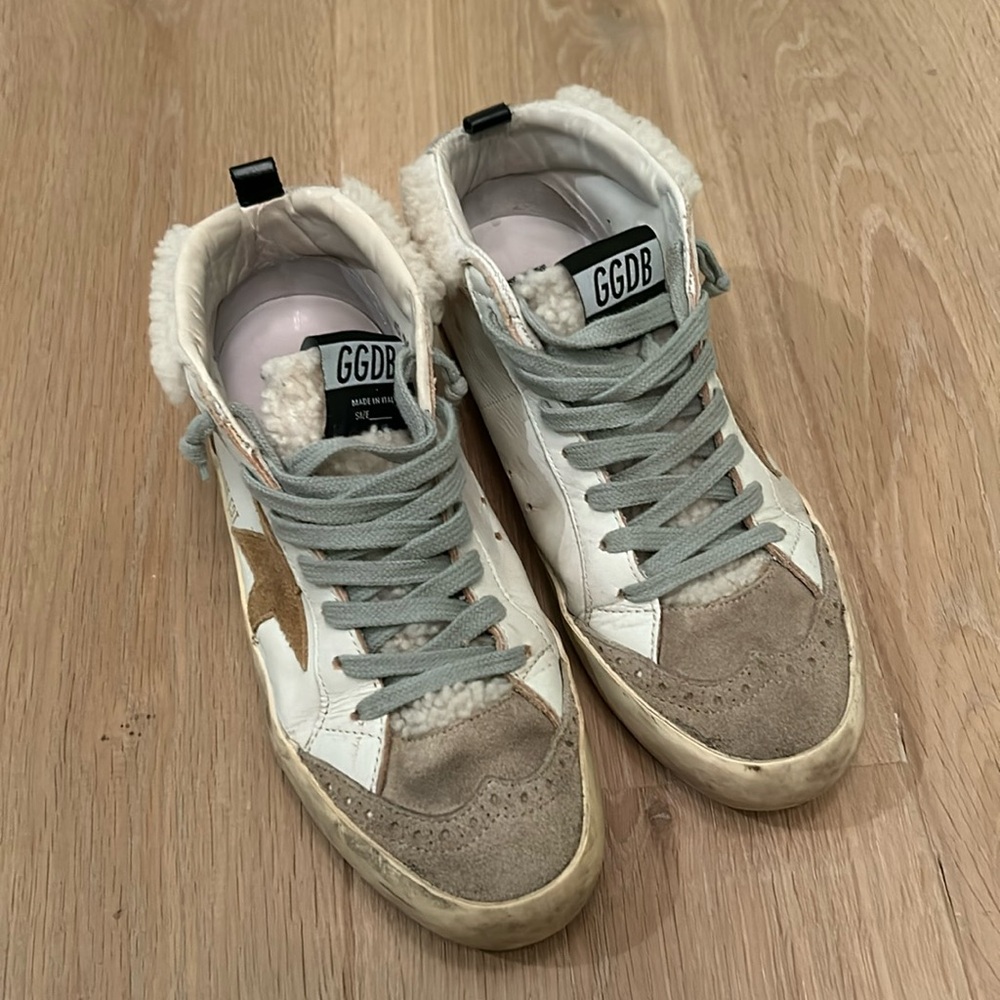 Golden Goose Midstar tan suede and shearling sneakers size 37